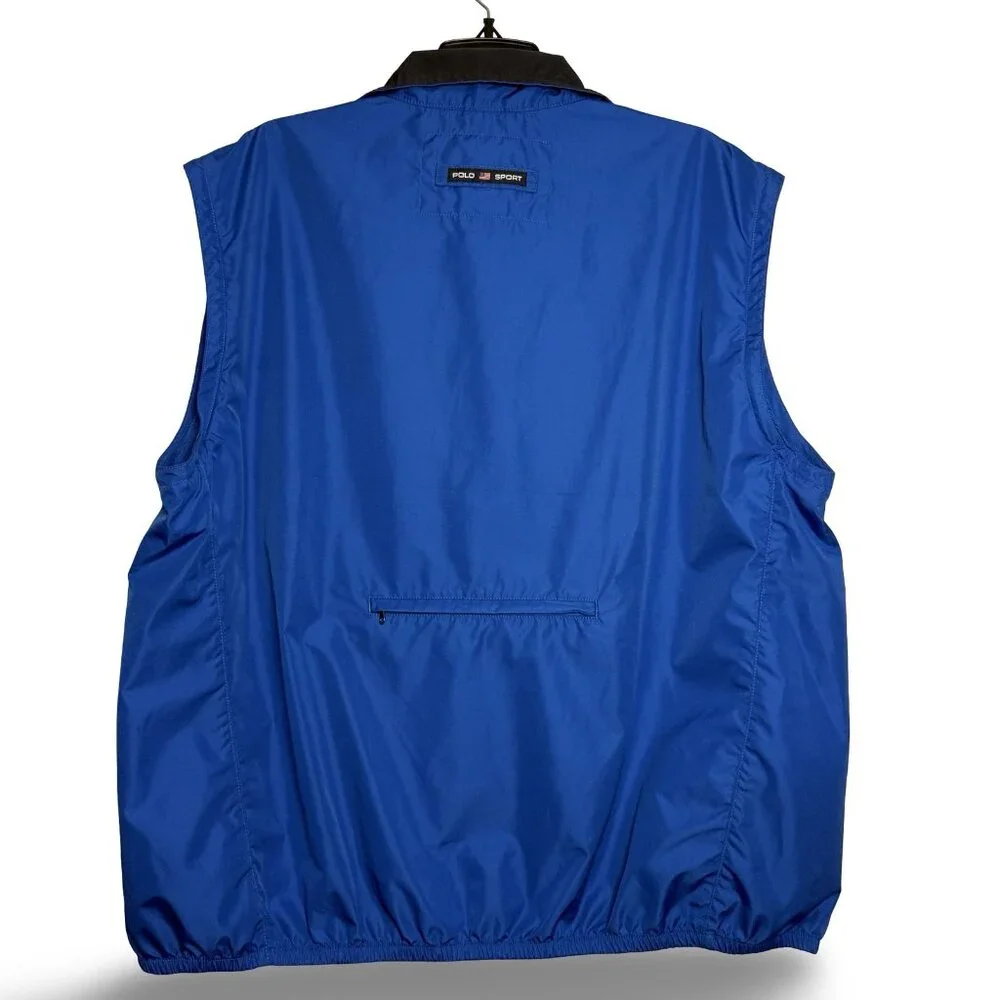 Vintage Polo Sport Ralph Lauren Vest Mens Large Blue Windbreaker USA Flag 90s‎